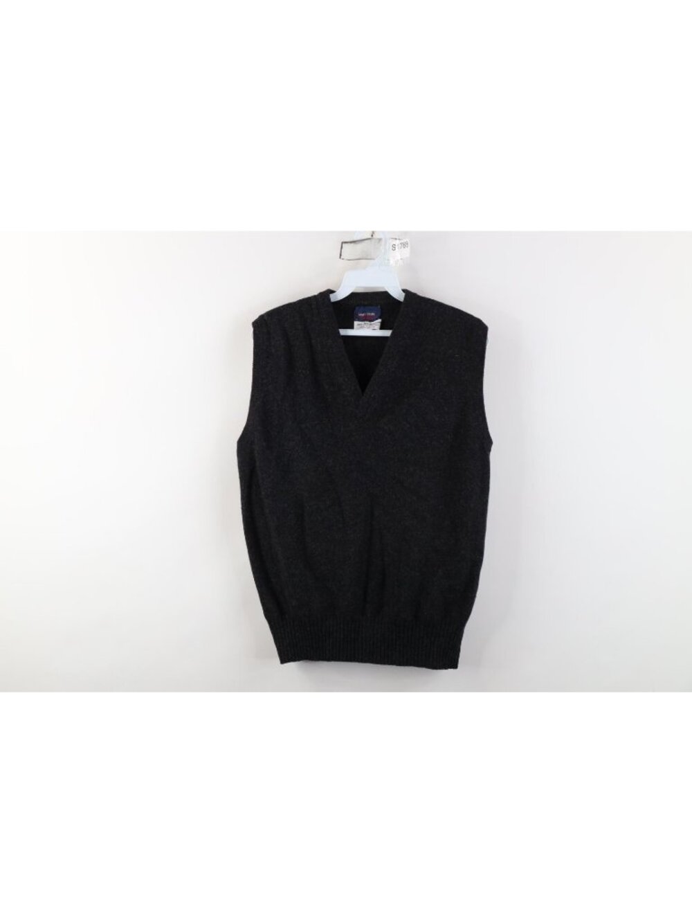 Vtg 90s Streetwear Mens 42 Blank Lambswool Knit V-Neck Sweater Vest Dark Gray